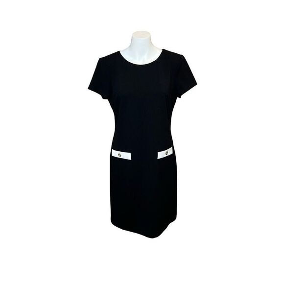 Tommy Hilfiger black short sleeve shift dress with faux pockets size 10 - Picture 3 of 16